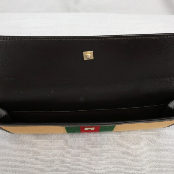 Gucci Wallet Clutch Womens Brown Canvas Leather Trim Lined Snap Pockets Dust Bag - Picture 8 of 14